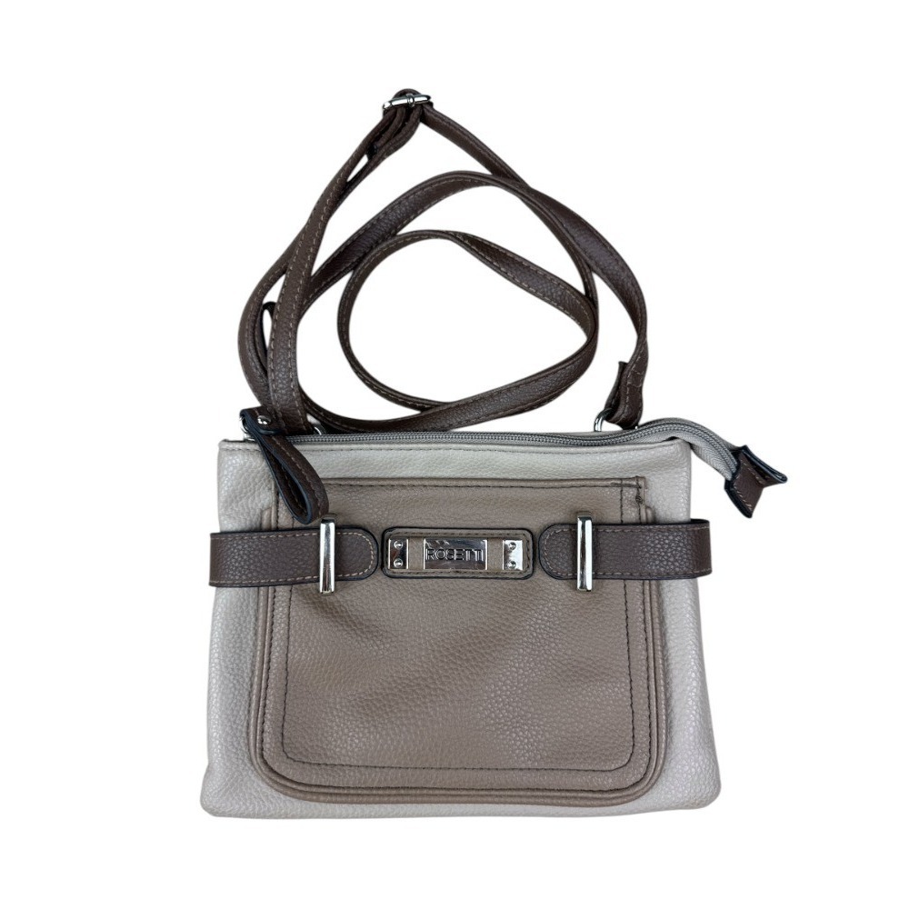 Rosetti Two-Tone‎ Mini Crossbody Bag Brown Gray Vegan Leather 8 Card Slot